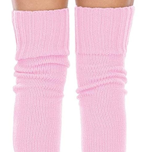 Knee High Socks Over The Knee Chunky Cable Knit Knee Highs Pink - Picture 4 of 15